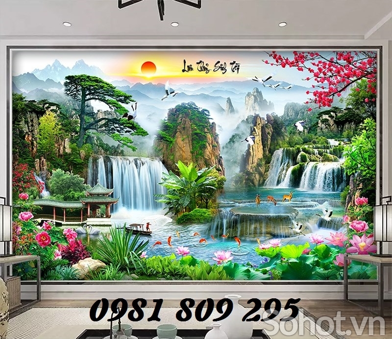 gạch tranh 3d thác nước phong cảnh