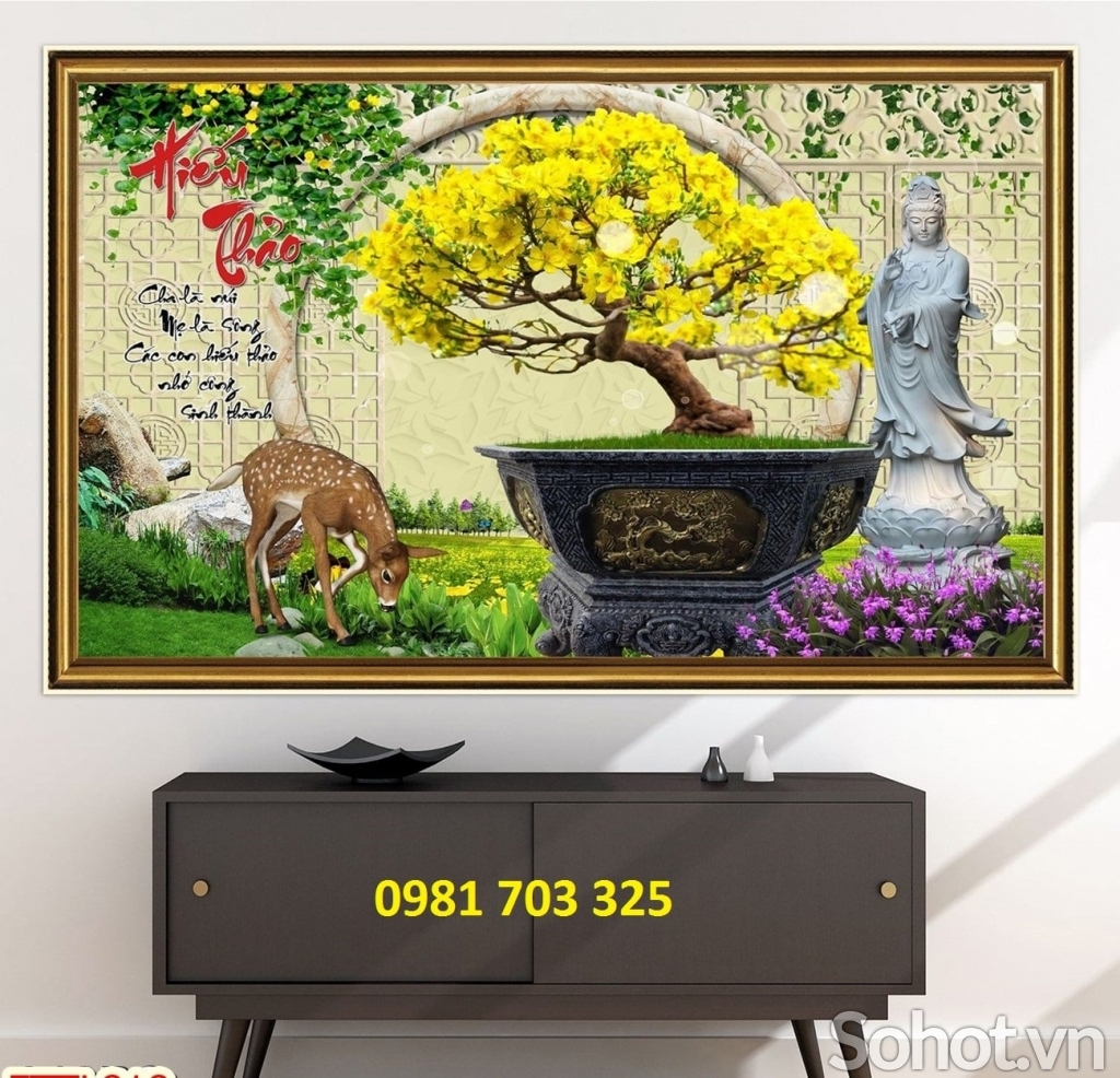Tranh gạch hoa mai vàng dán tường