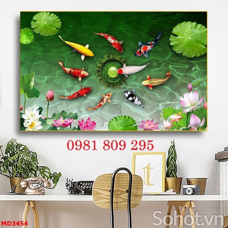 Tranh 3d hoa sen , gạch tranh 3d trang trí HN8988