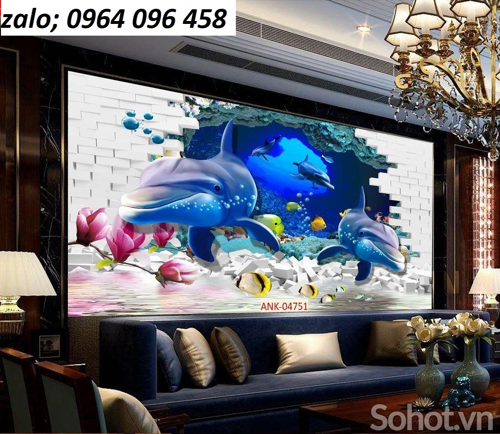 Gạch tranh 3d cá heo đại dương - CXX3