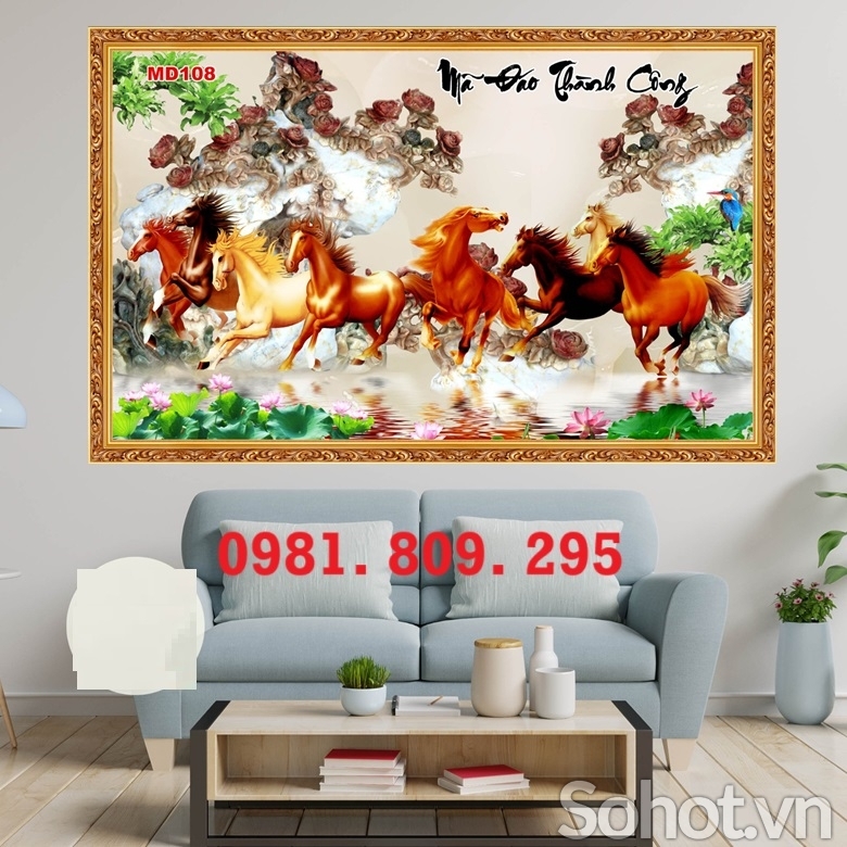 Tranh gạch ốp tường ngựa 3d