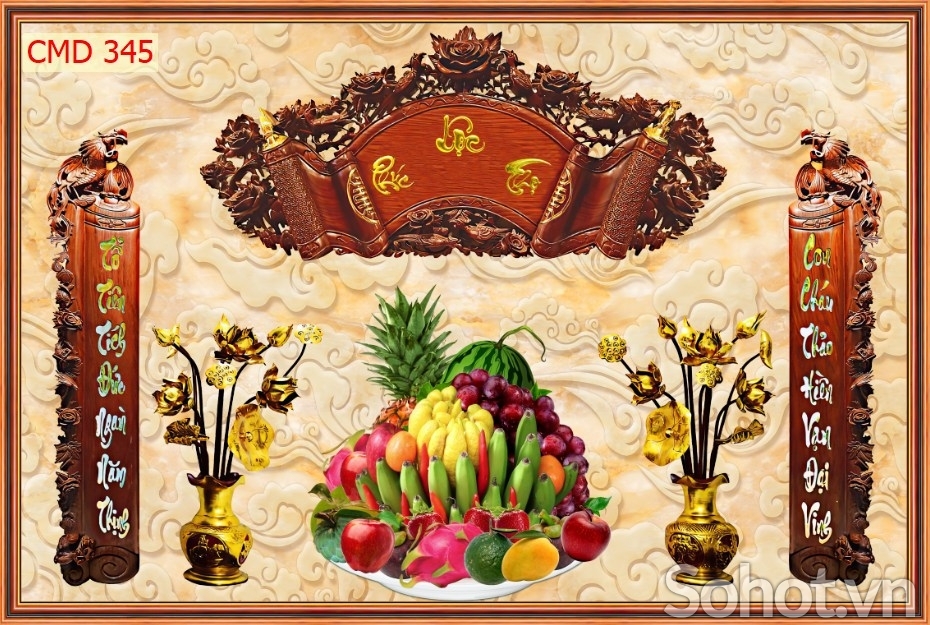 Gạch tranh họa tiết câu đối phòng thờ