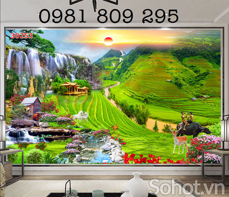 Gạch tranh 3d phong cảnh - tranh đồng quê
