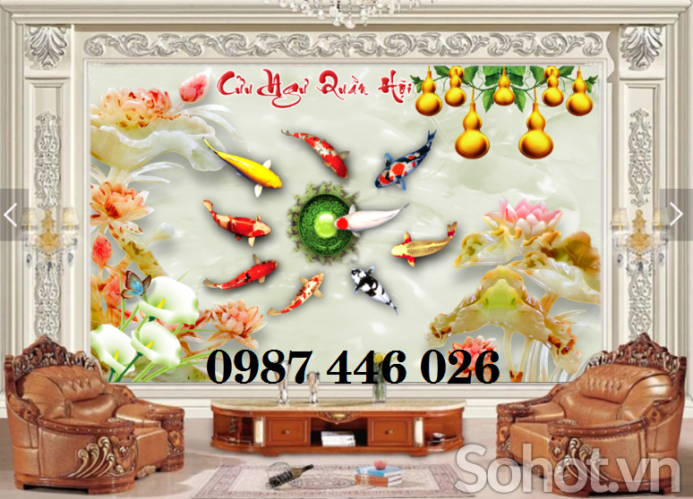 Tranh gạch men cửu ngư đồ quần hội HP08283