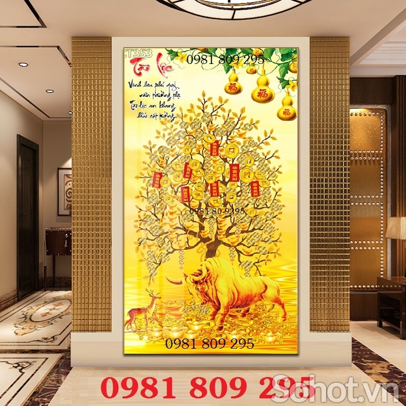Gạch trang trí , gạch tranh cây kim tiền 3d
