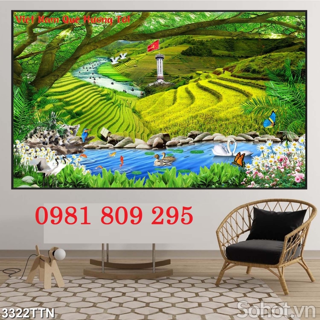 Tranh gạch ốp tường phong cảnh cây xanh mát