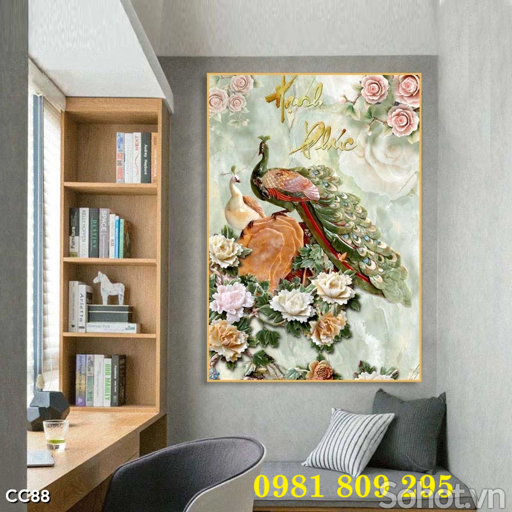 Gạch tranh khổ dọc chim công