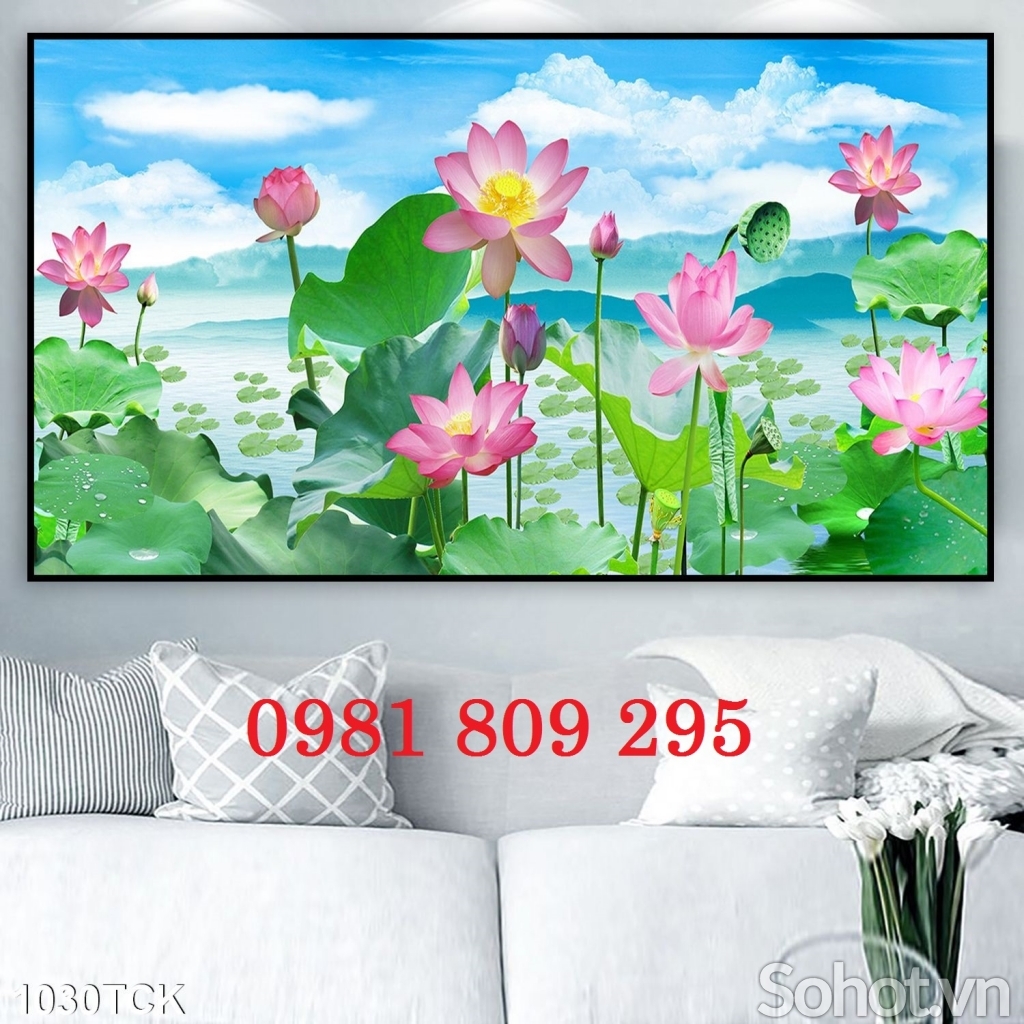 Tranh gạch men ốp tường hoa sen