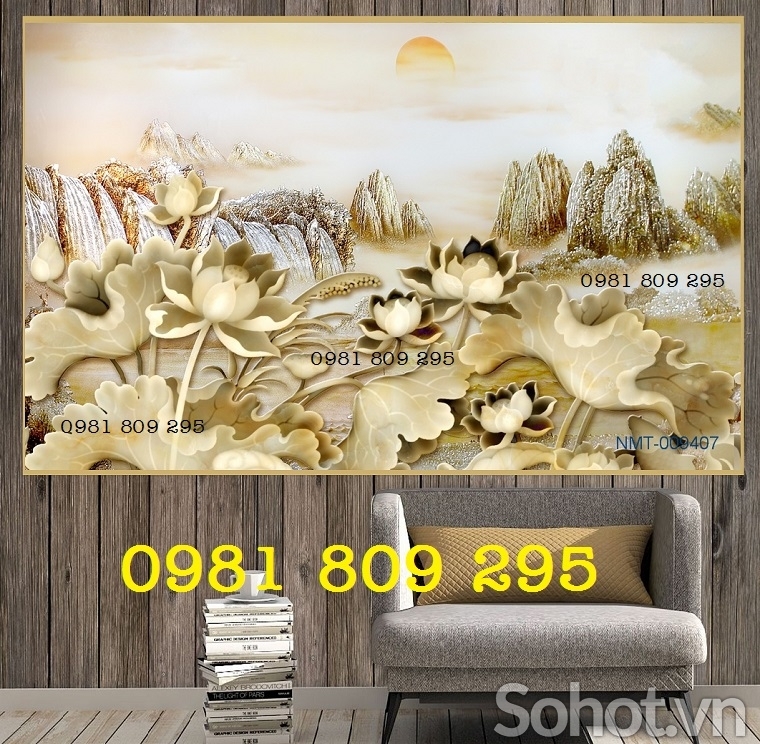 tranh gạch 3d hoa sen - tranh gạch men