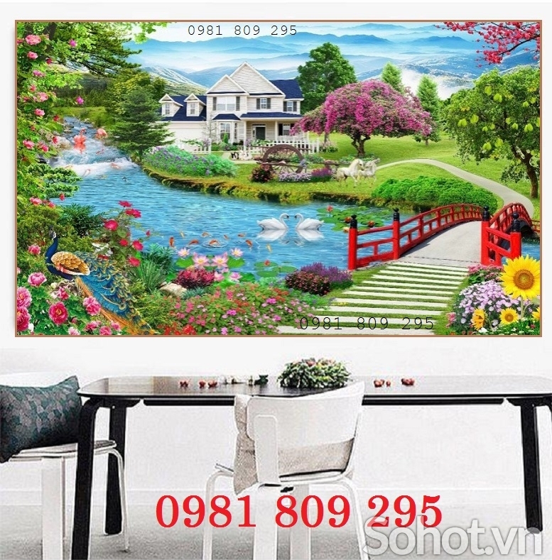 Tranh thiên nhiên giao hòa , gạch 3d phong cảnh HS939