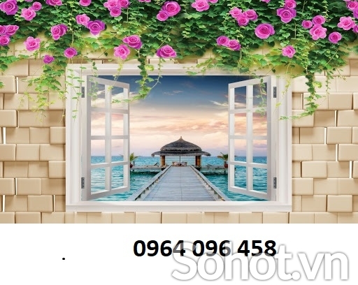 Tranh gạch 3d ốp tường cửa sổ hoa hồng - RCV64