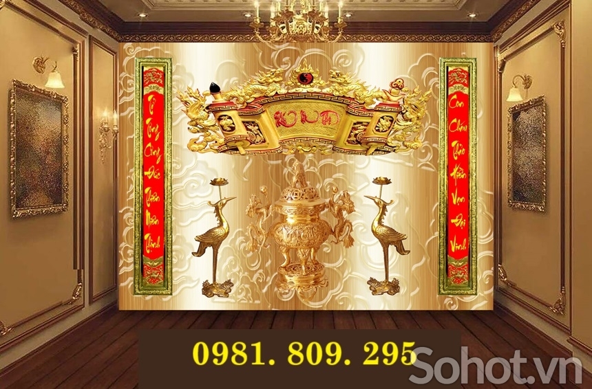 Tranh 3d phòng thờ , gạch men ốp tường phúc lộc thọ