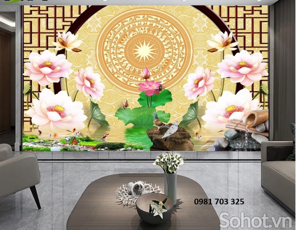 tranh gạch hoa sen 3D- tranh trang trí tường