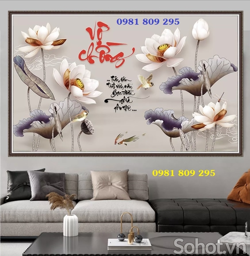 Tranh 3d hoa sen , gạch tranh trang trí