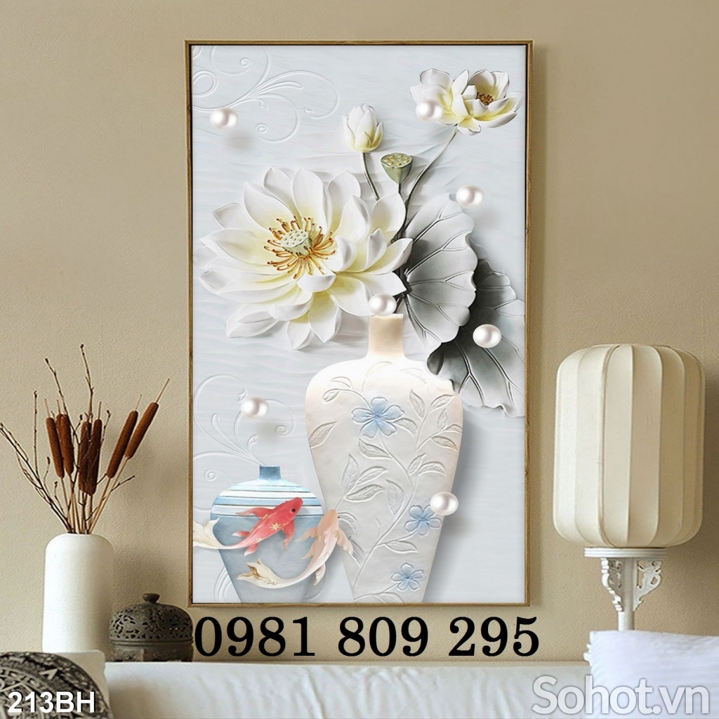 Tranh ốp tường , gạch 3d bình hoa ốp tường