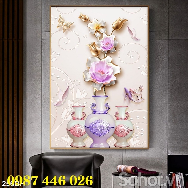 Gạch tranh bình hoa lục bình 3d HP9833