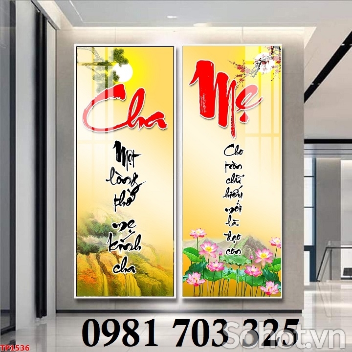 Gạch tranh thư pháp cha mẹ 3D