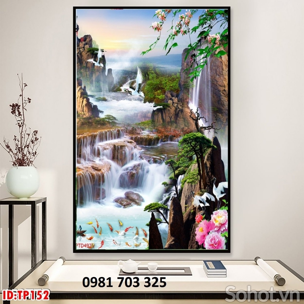 Tranh 3D phong cảnh khổ đứng, tranh gạch men