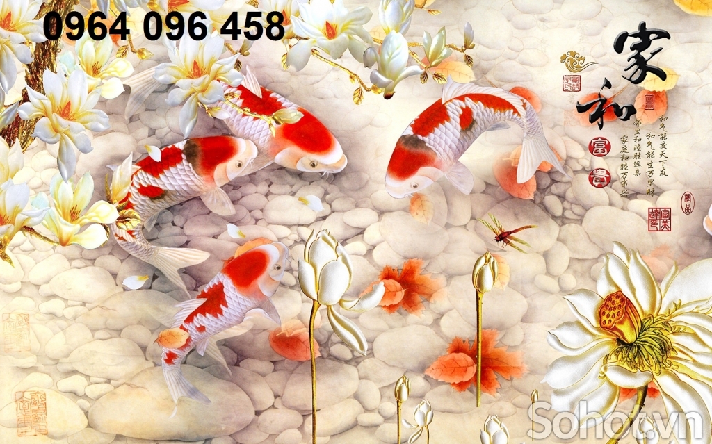 Tranh gạch 3d phong thủy cá chép - 123AC