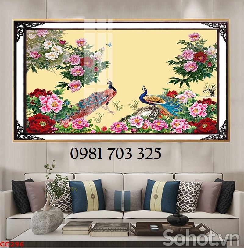 Tranh chim công phong thủy, tranh gạch men 3D