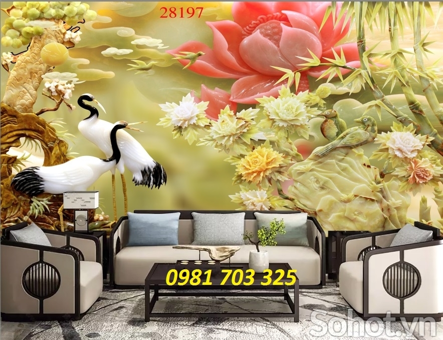 tranh phong thủy 3D, tranh gach tùng hạc