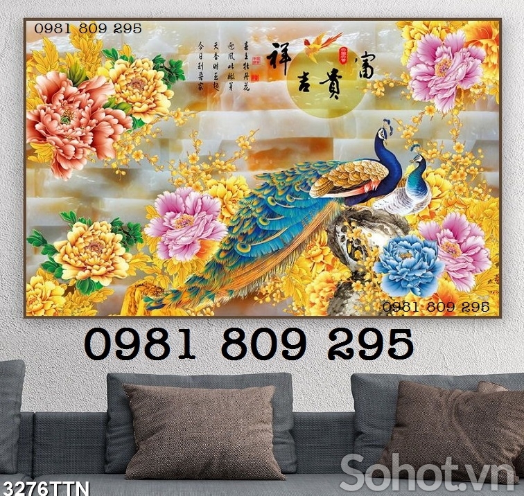 Gạch tranh con công trang trí 3d