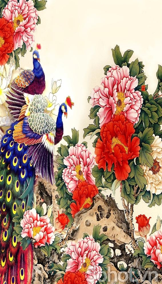 Tranh gạch- Tranh chim công