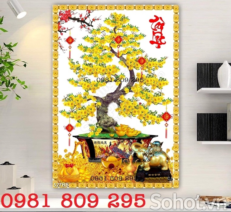Tranh gạch 3d mai vàng , cây mai đứng HN93931