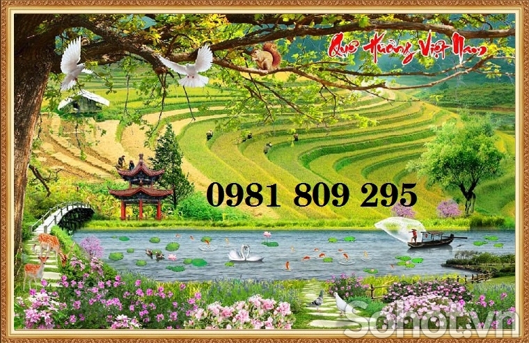 tranh 3d phong cảnh - tranh gạch 3d phong cảnh đồng quê HGF65