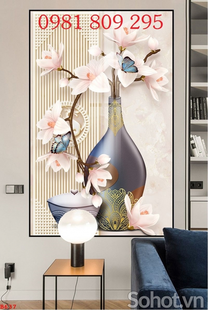 Gạch 3d bình hoa trang trí