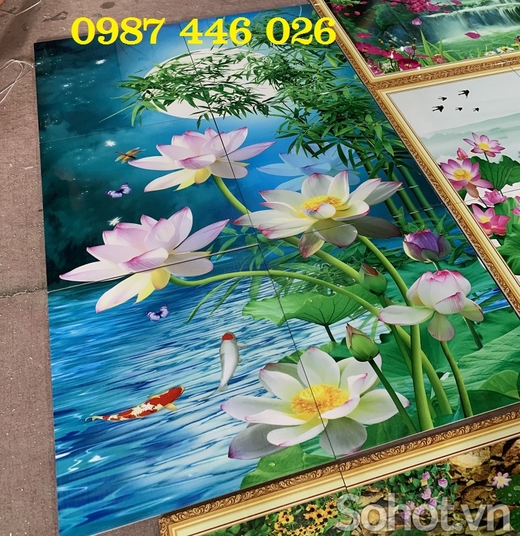 Tranh hoa sen, gạch tranh bông sen HP7392
