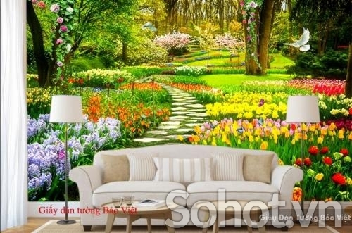 Tranh vườn hoa 3D ngũ sắc cao cấp- Tranh gạch men