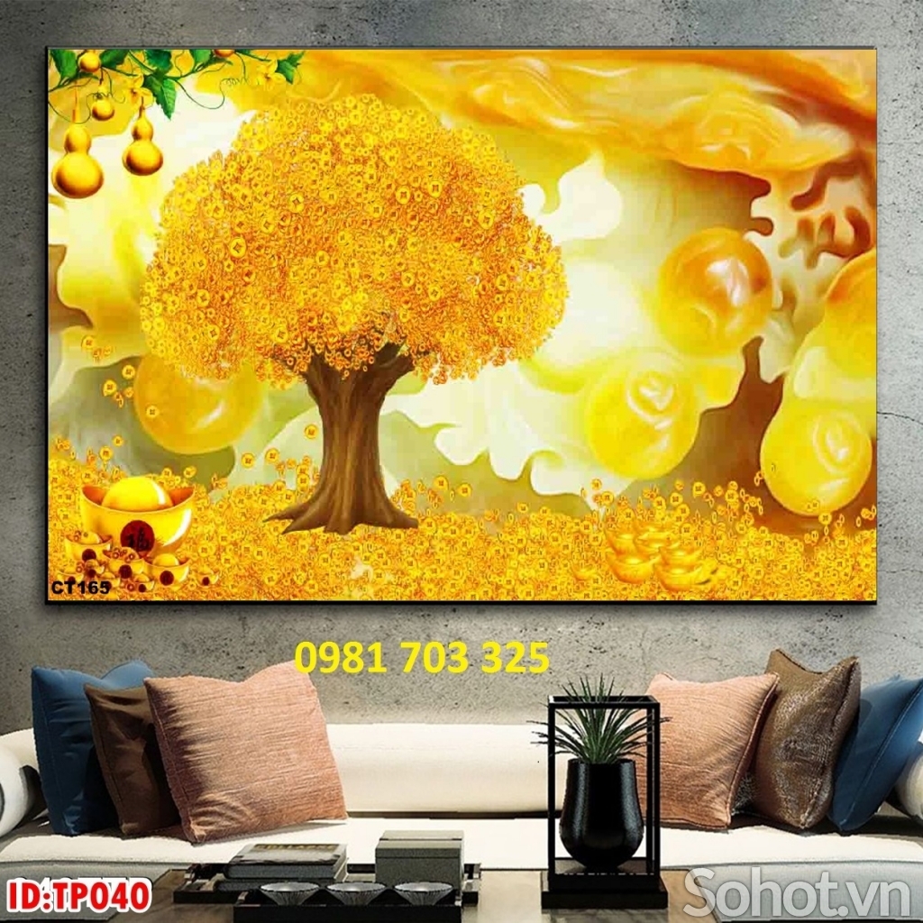 tranh cây kim tiền, gạch tranh 3D