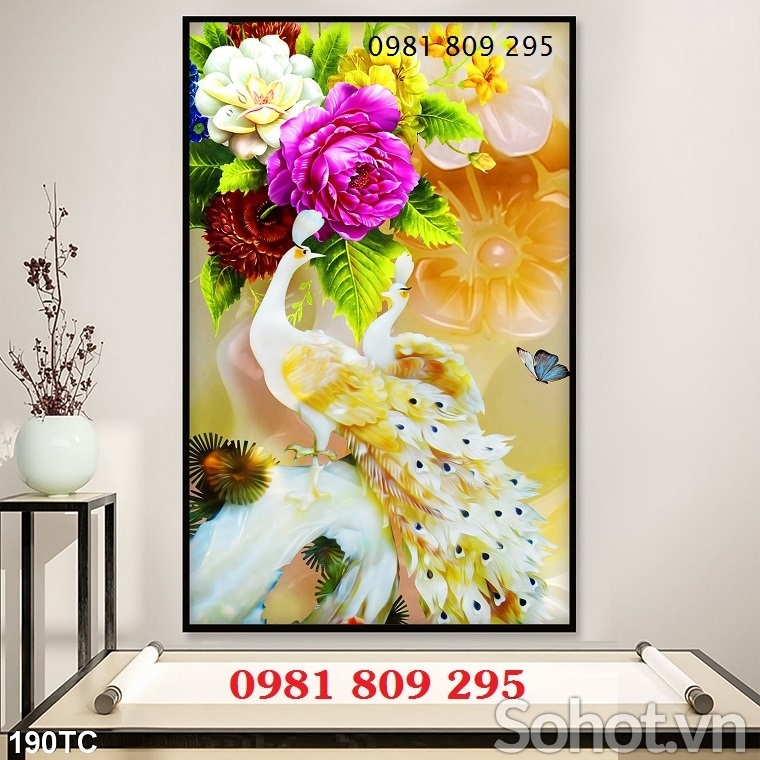 Mẫu gạch 3d chim công khổ dọc