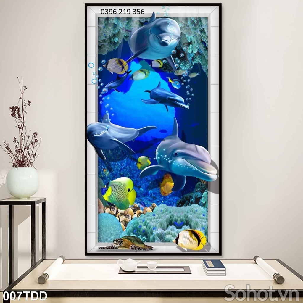 Tranh gạch men 3d  trang trí phòng khách - Tranh Đại dương và Cá heo