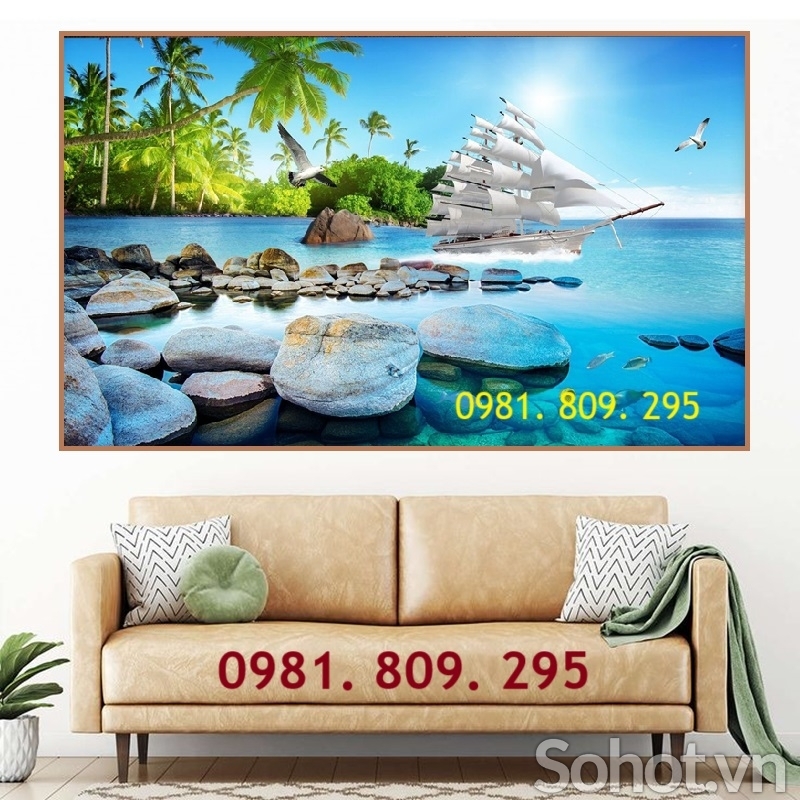 Tranh 3d thuyền buồm , gạch tranh 3d