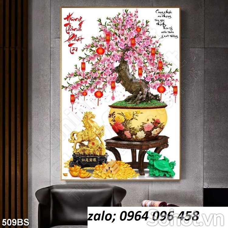 tranh gạch men 3d ốp tường hoa đào - KHG3