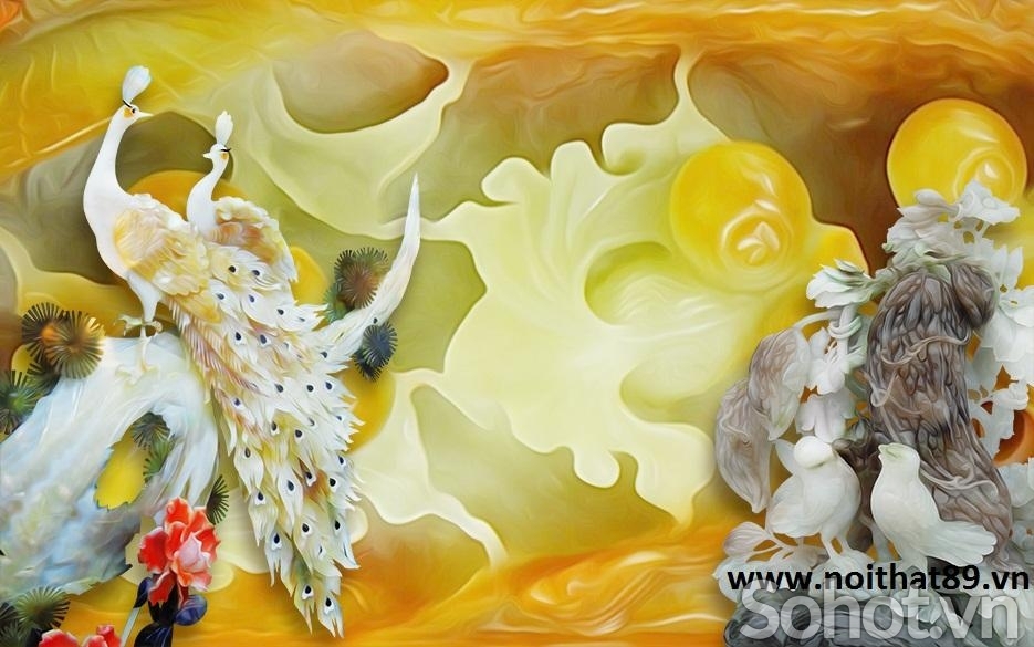 Tranh gạch- Tranh chim công