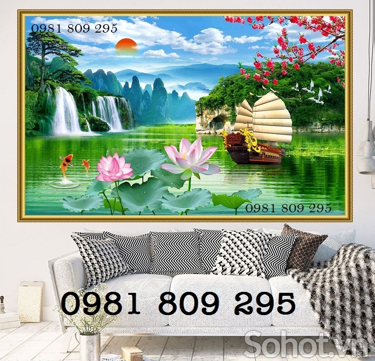 Tranh gạch ốp tường thuyền buồm phong thủy