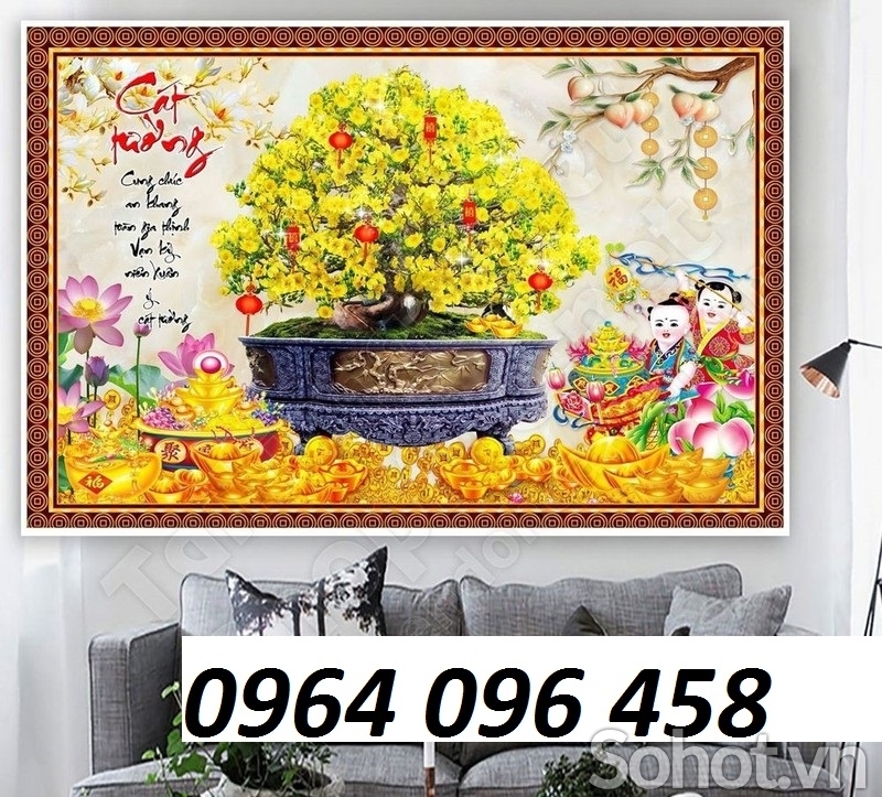 Tranh cây mai 3d - tranh gạch 3d cây mai - 877XJ