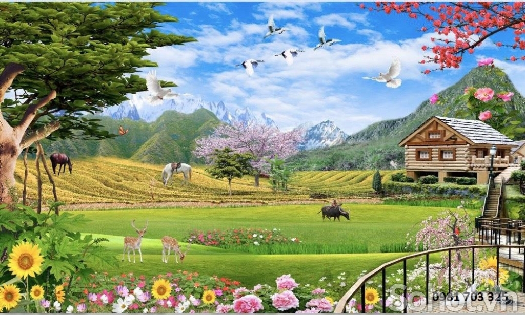 Tranh gạch cảnh làng quê yên bình