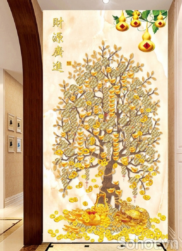 Tranh gạch phong thủy cây tiền vầng 3d - DCVV66
