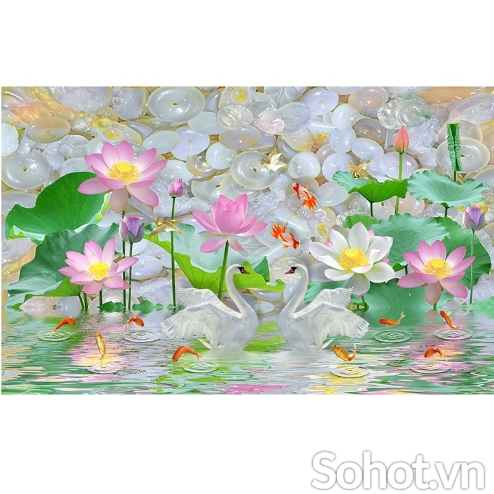 Gạch tranh hoa sen trang trí phòng