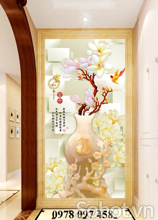 Gạch tranh dán tường họa tiết bình hoa