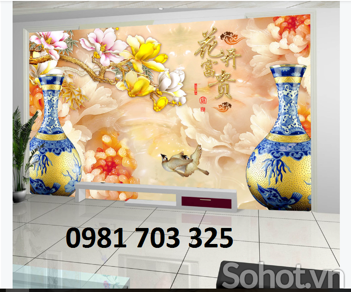 Tranh 3D bình hoa- gạch tranh 3D