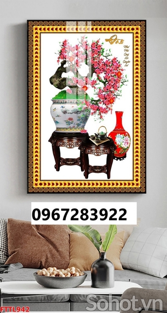 Tranh gạch hoa đào đẹp trang trí nhà 3D