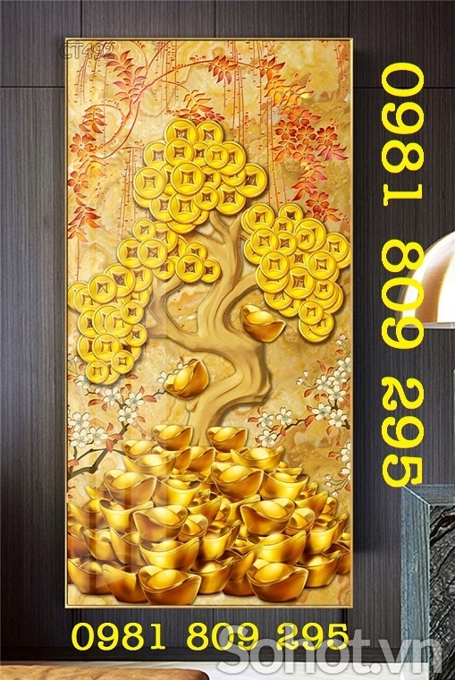 Tranh gạch 3d - cây kim tiền 3d