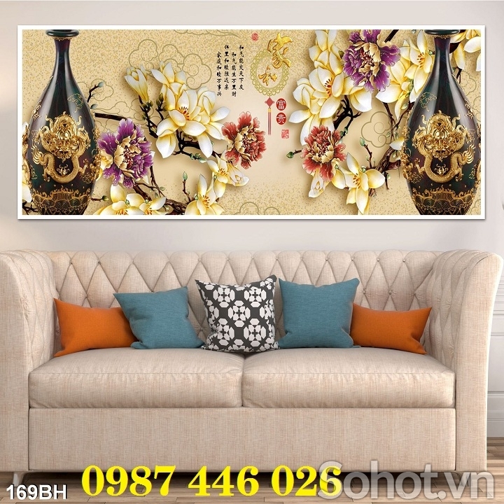 Gạch tranh bình hoa 3d trang trí đẹp HP833