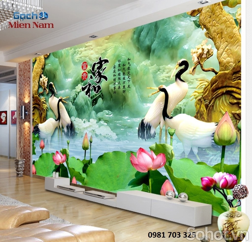 Tranh tùng hạc-gạch tranh 3D