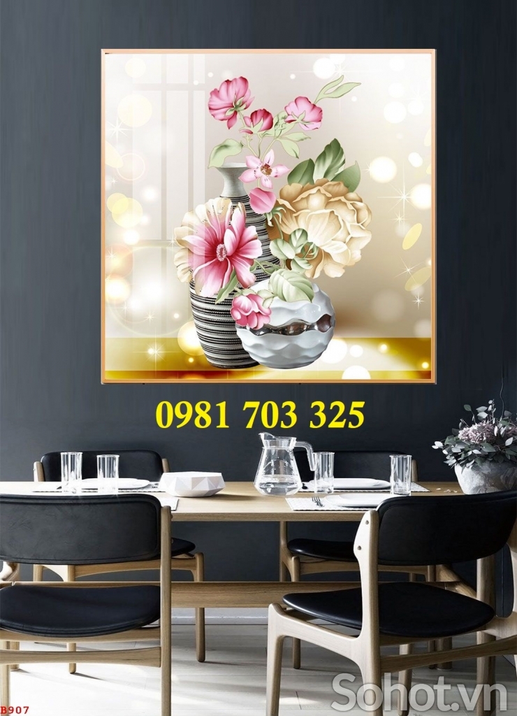 Gạch tranh trang trí bình hoa đẹp